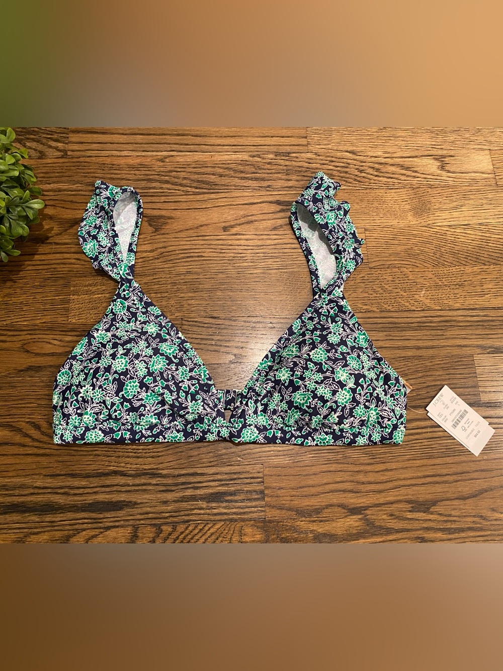 JCrew Factory Women’s Navy & Green Floral Bikini Top Sz L